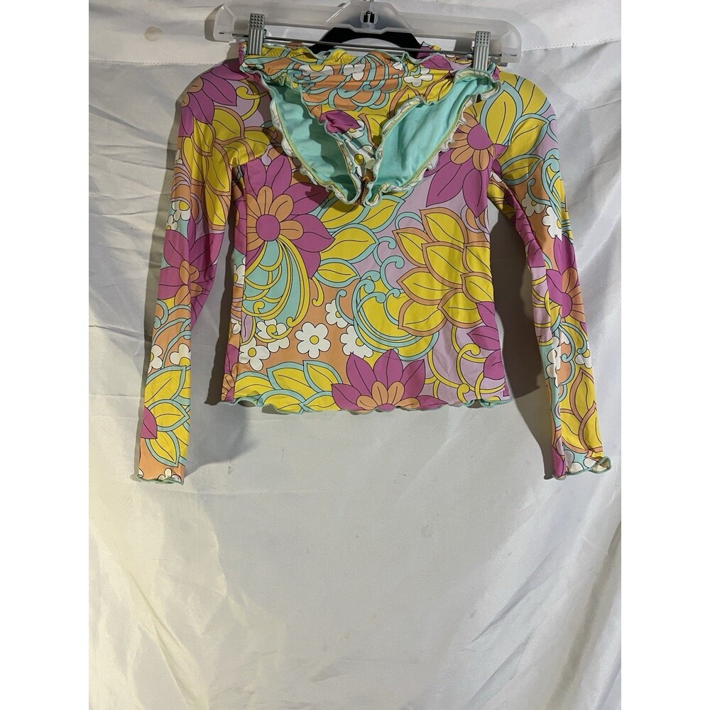 Hobie Girls Peace Floral Long Sleeve Two Piece Swimsuit Rash Guard Boho Beach 10